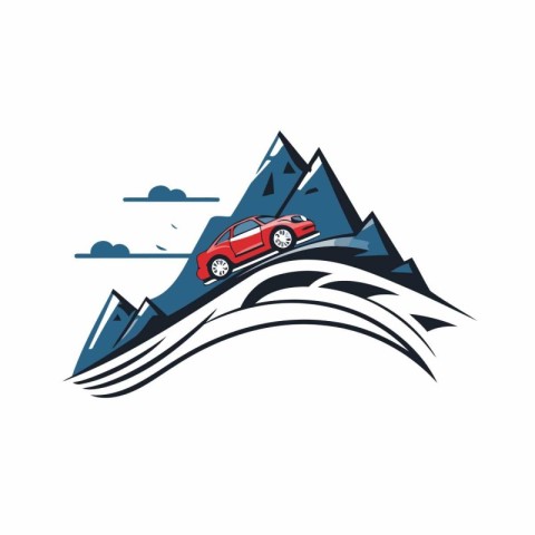 Ski resort vector logo design template. Car on the water.