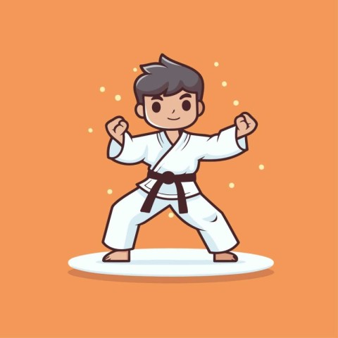 Taekwondo boy cartoon character. Vector illustration in flat des