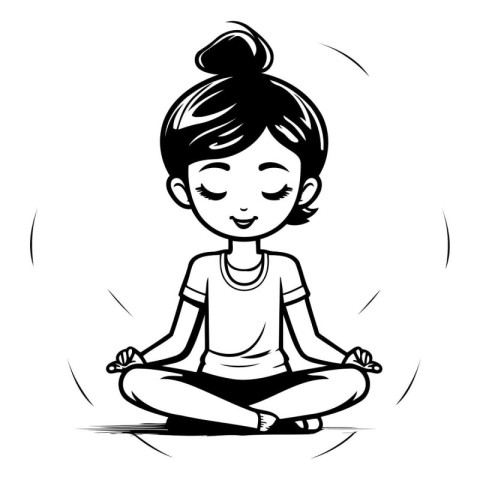 Girl meditating in lotus pose. Vector illustration isolated on w