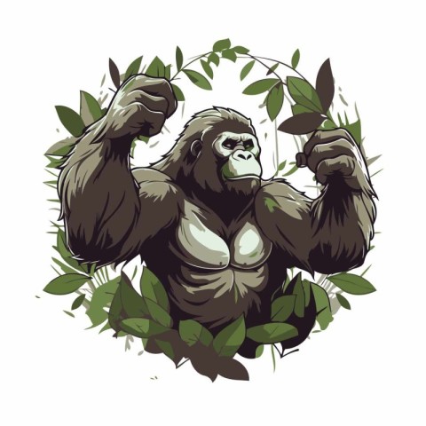 Gorilla in the jungle. Vector illustration for your design.