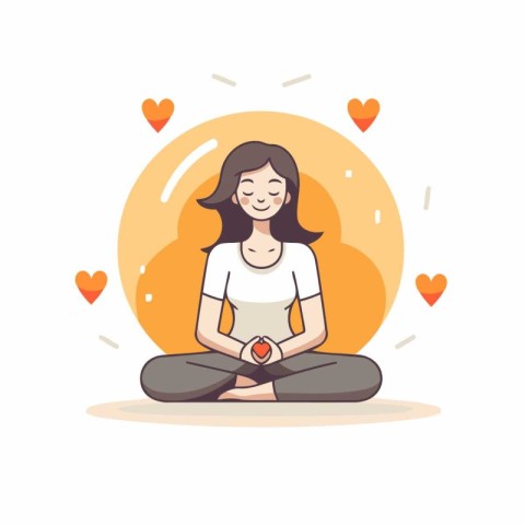 Woman meditating in lotus position. Vector illustration in flat