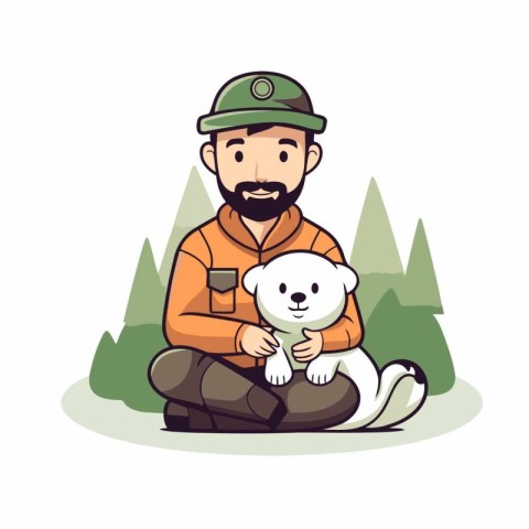 Vector illustration of a cartoon man with a polar bear in the fo