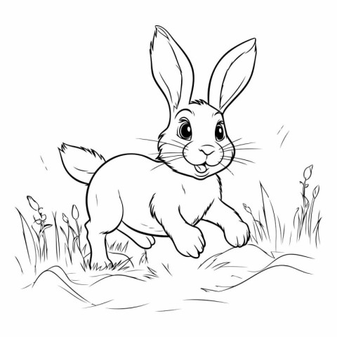 Easter bunny on the meadow. Vector illustration for coloring boo