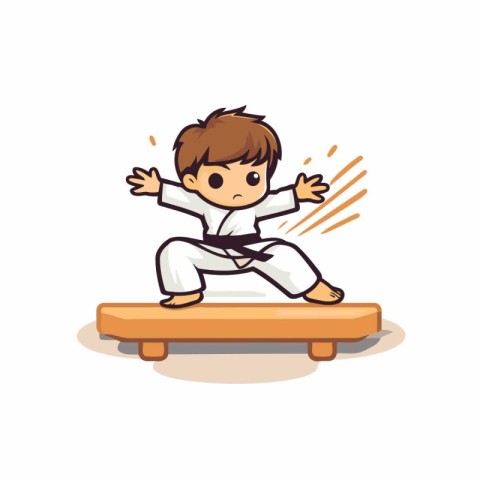 Taekwondo boy in kimono cartoon vector illustration.