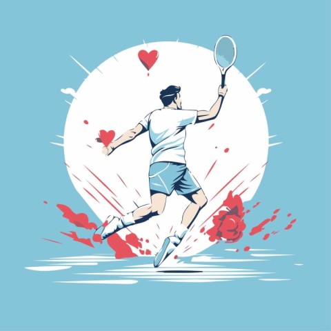 Tennis player in action. Vector illustration of tennis player in