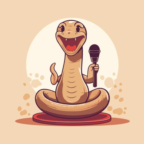 Cute snake singing karaoke. Vector cartoon character illustratio