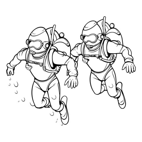 Couple of scuba divers. Vector illustration of two scuba divers.