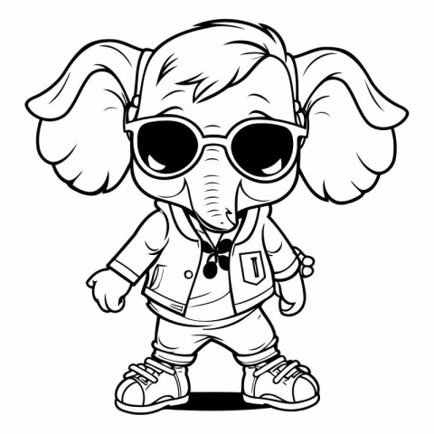 Vector illustration of Cartoon elephant with sunglasses. Isolate