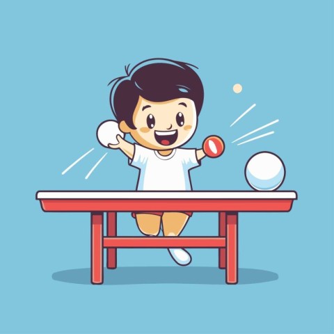 Cute little boy playing table tennis. Vector illustration in car