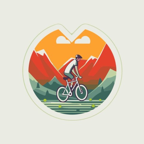 Cyclist in a mountain landscape round icon vector illustration g