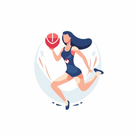 Sportswoman running in the circle. Vector illustration in a flat