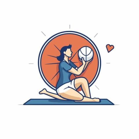 Vector illustration of woman playing basketball. Flat line art d