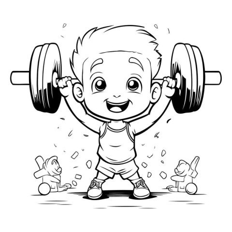 Cartoon boy lifting weights. Vector clip art illustration for ch