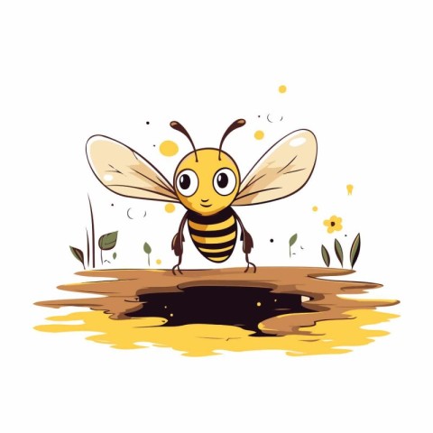 Cartoon bee on the ground. Vector illustration for your design.