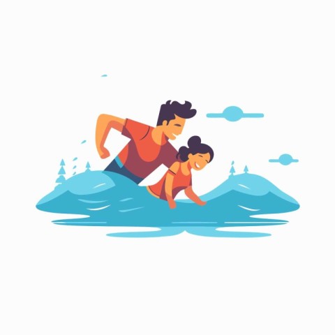 Father and son swimming in the sea. family vacation vector Illus