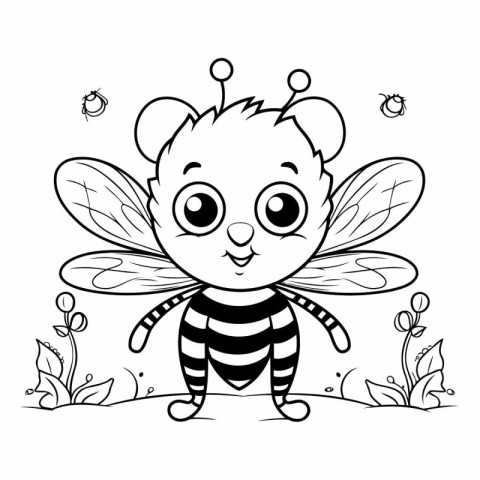 Cute cartoon bee. Black and white vector illustration for colori