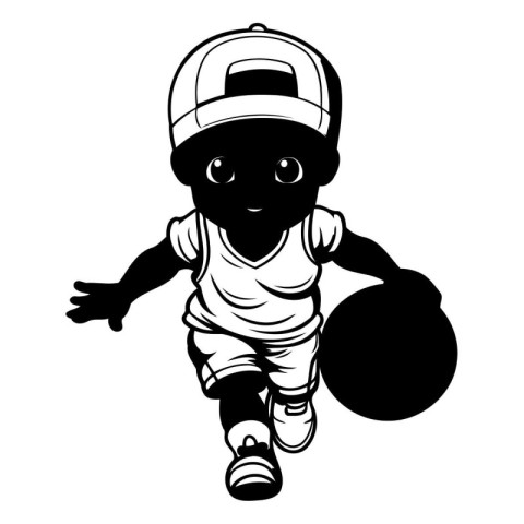 Basketball player with ball. Vector illustration isolated on whi