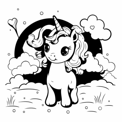 Unicorn - black and white vector illustration for coloring book.