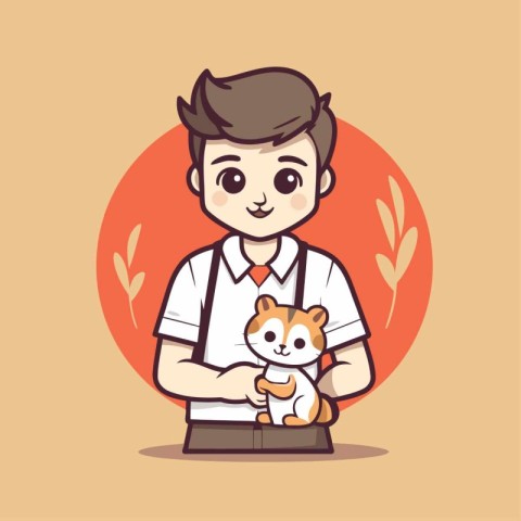 Man holding a dog. Cute cartoon illustration. Vector illustratio