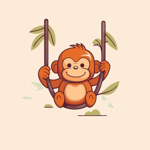 Vector illustration of a cartoon monkey on a swing. Vector illus