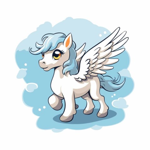 Cute cartoon pony with wings. Vector illustration isolated on wh