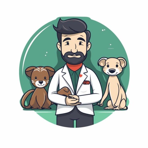 Veterinarian with dogs. Vector illustration in a flat style.