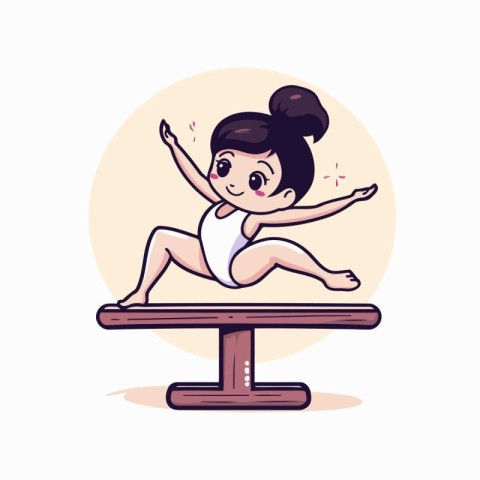 Vector illustration of a cute little girl doing yoga on a balanc