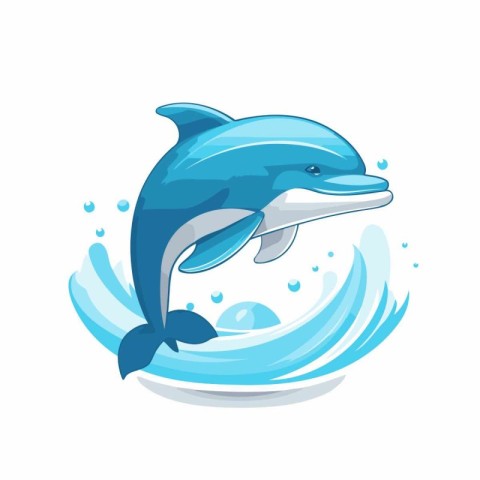 Dolphin swimming in water vector Illustration isolated on a whit