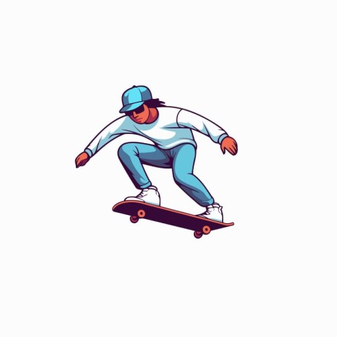 Skateboarder riding a skateboard. Vector illustration on white b