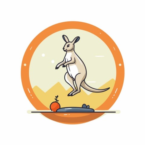 Kangaroo and apple vector illustration. Cartoon kangaroo in roun