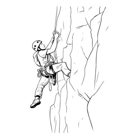 Climber climbing on a cliff. hand drawn vector illustration.