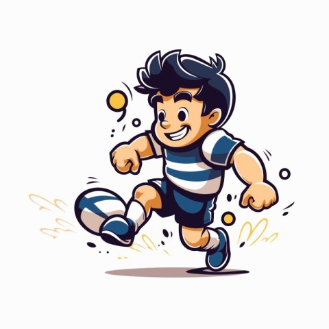 Cartoon soccer player running with ball. Vector illustration iso