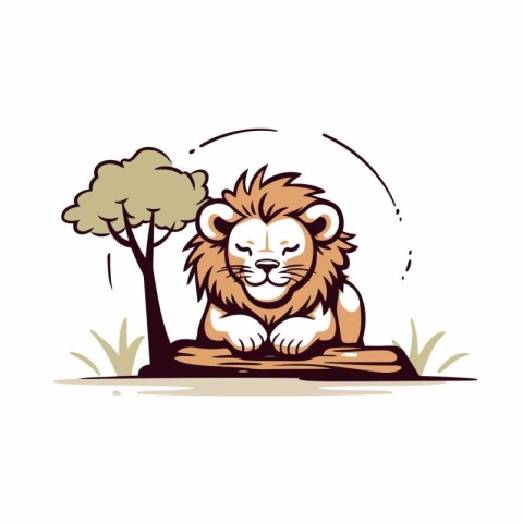 Lion in the jungle. Vector illustration. isolated on white backg