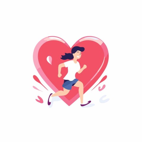 Woman running in the shape of a heart. Flat vector illustration.