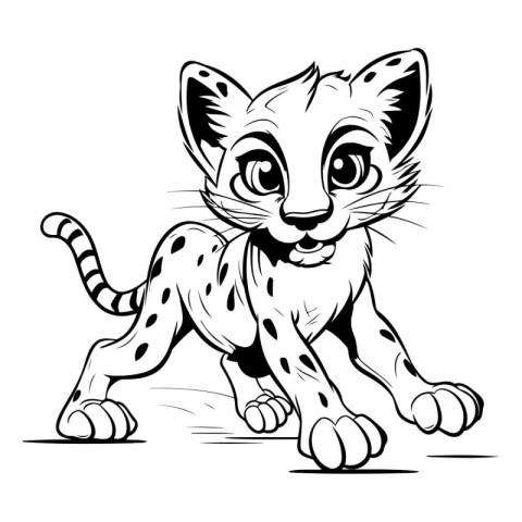 Cheetah - Wild Animal - Black and White Cartoon Illustration