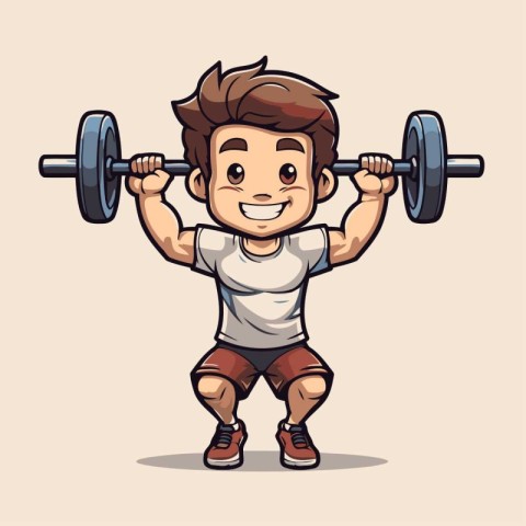 Cartoon boy lifting a barbell. vector illustration. eps10