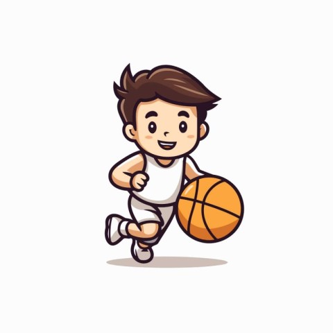 Boy Playing Basketball Cartoon Mascot Character Design Vector Il