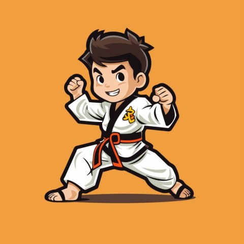 Taekwondo boy cartoon character. Vector illustration of a taekwo