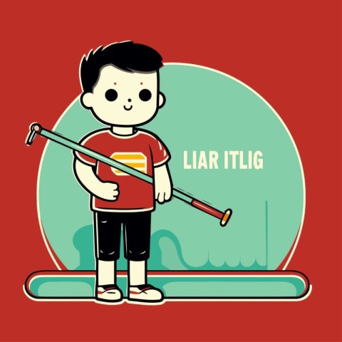 Little boy playing golf. Vector illustration of a boy playing go