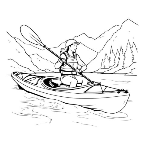 kayak in the mountains. sketch for your design. vector illustrat