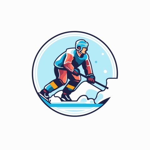 Ice hockey player with stick on ice. Winter sport vector illustr