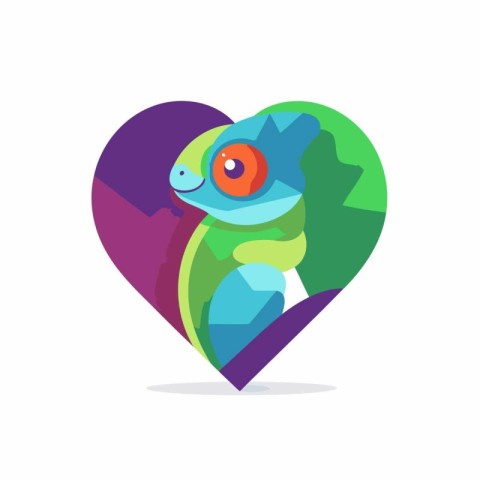 Cute chameleon in the form of heart. Vector illustration.