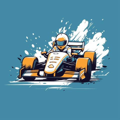 Racing car. Vector illustration of a man driving a race car.