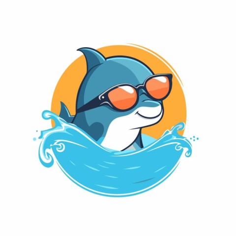 Cute dolphin with sunglasses. Vector illustration on a white bac