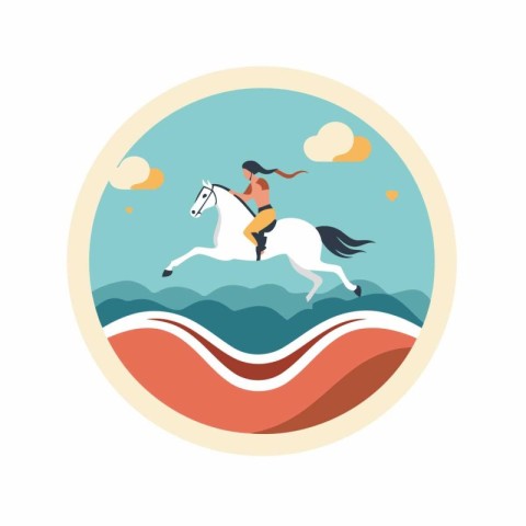 Vector illustration of a girl riding a horse on the background o