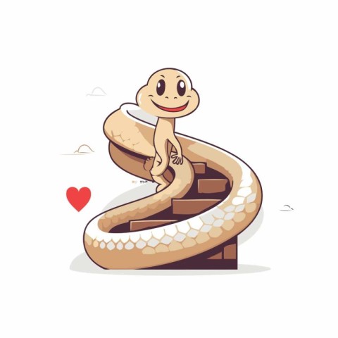 Cute cartoon snake on white background. Vector illustration in f