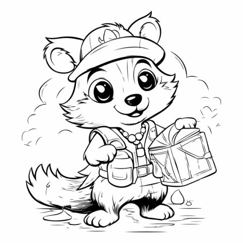 Vector illustration of Cute Fox with a backpack. Coloring book f