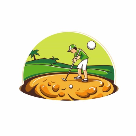 Golf player hitting the ball on the golf course vector Illustrat