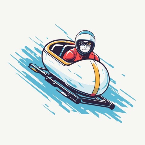 Bobsled vector illustration. Cartoon skier with helmet and goggl