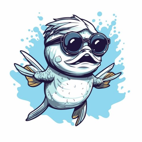 Funny cartoon fish with sunglasses. Vector illustration isolated